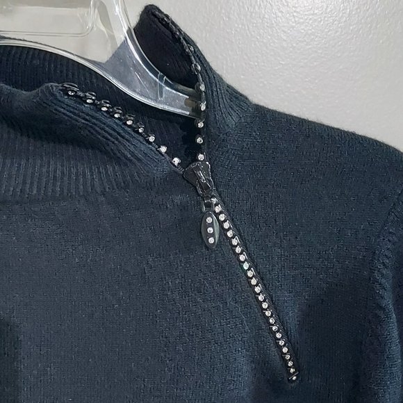 Black Turtleneck Sweater with Rhinestone Zipper - Picture 5 of 7